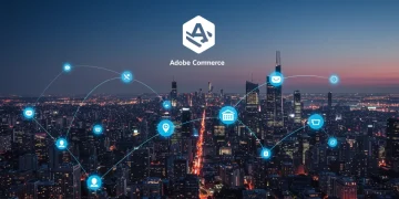 Futuristic digital cityscape representing Adobe Commerce API scalability