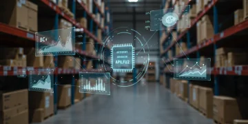 AI-powered inventory management dashboard showing optimized stock levels and efficiency gains.