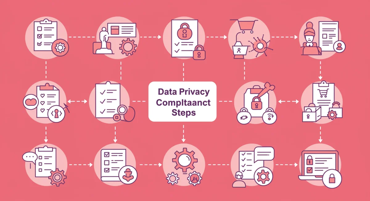 Flowchart illustrating steps for e-commerce data privacy compliance and secure data management.
