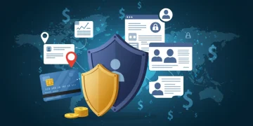 Shield protecting digital data, representing e-commerce data privacy compliance