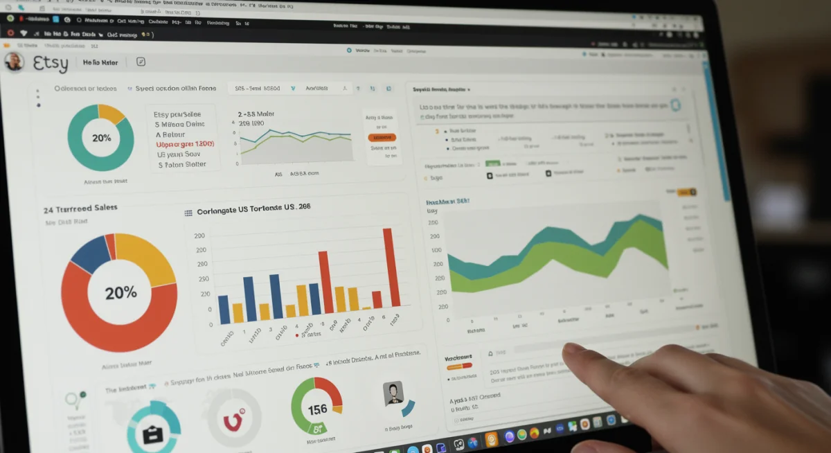Etsy seller dashboard showing analytical data and a significant increase in listing visibility.