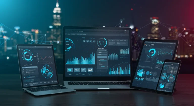Futuristic e-commerce interface showing projected growth and digital market connections
