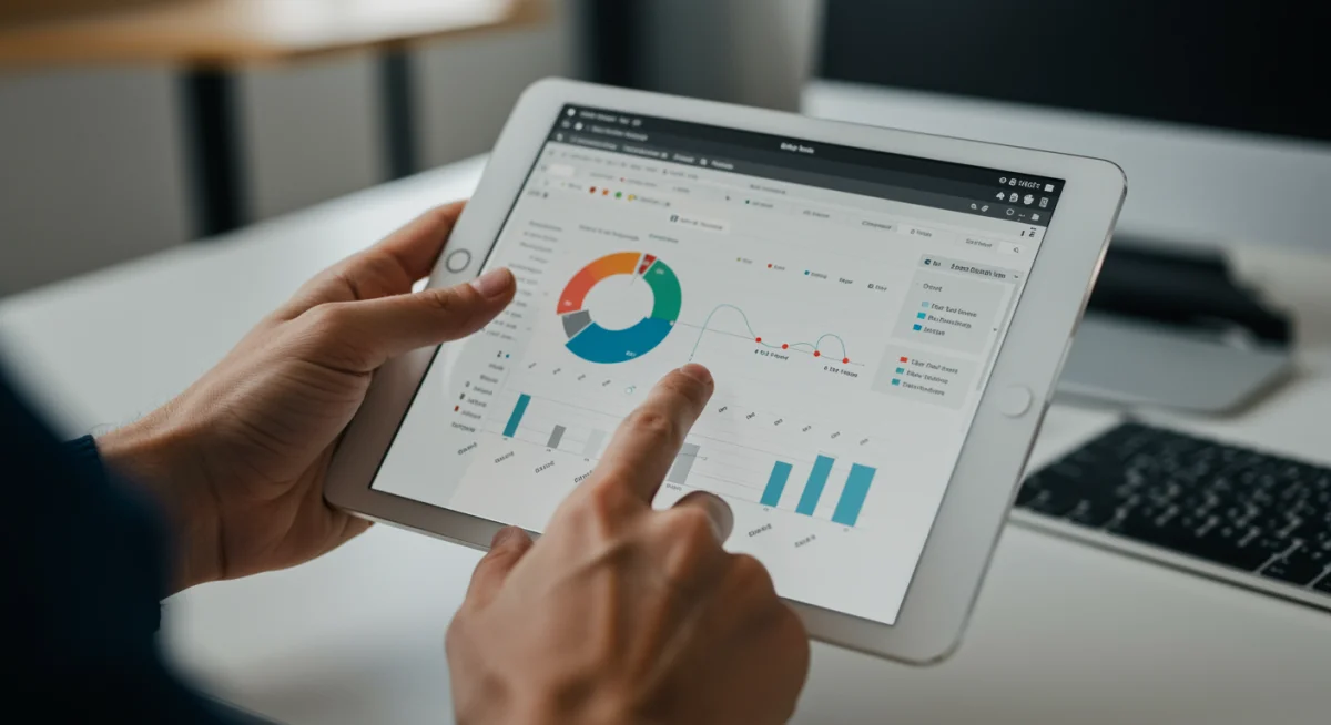 Marketer analyzing GA4 funnel exploration report on a tablet
