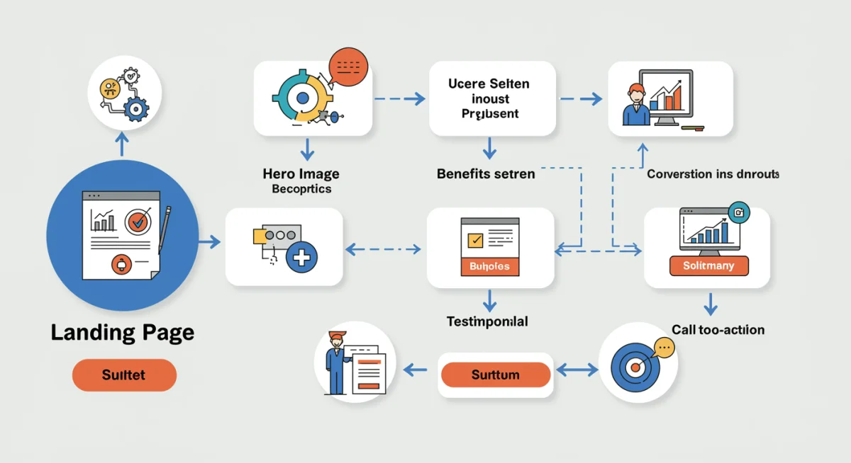 Visual representation of a landing page's conversion funnel and key elements.