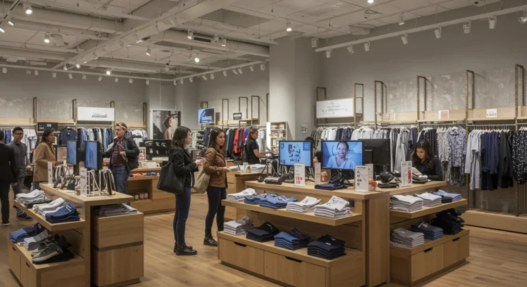 Modern retail store interior with engaged customers