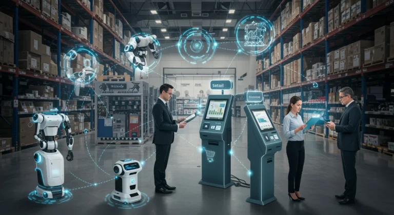 Modern retail technology ecosystem illustrating interconnected systems for efficiency