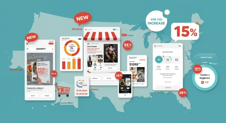 Shopify Q1 2025 updates dashboard showing new features and sales growth charts