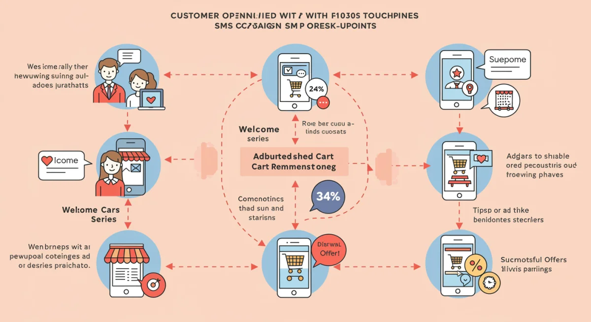 Customer journey infographic with SMS marketing touchpoints
