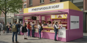 Pop-Up Retail: 25% Brand Awareness Surge in Q1 2025 Vibrant pop-up shop with engaging customers and clear branding.