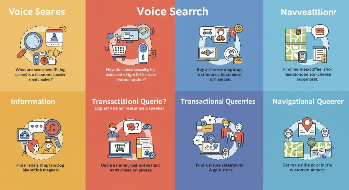 Infographic showing voice search query types and their impact on product page optimization.