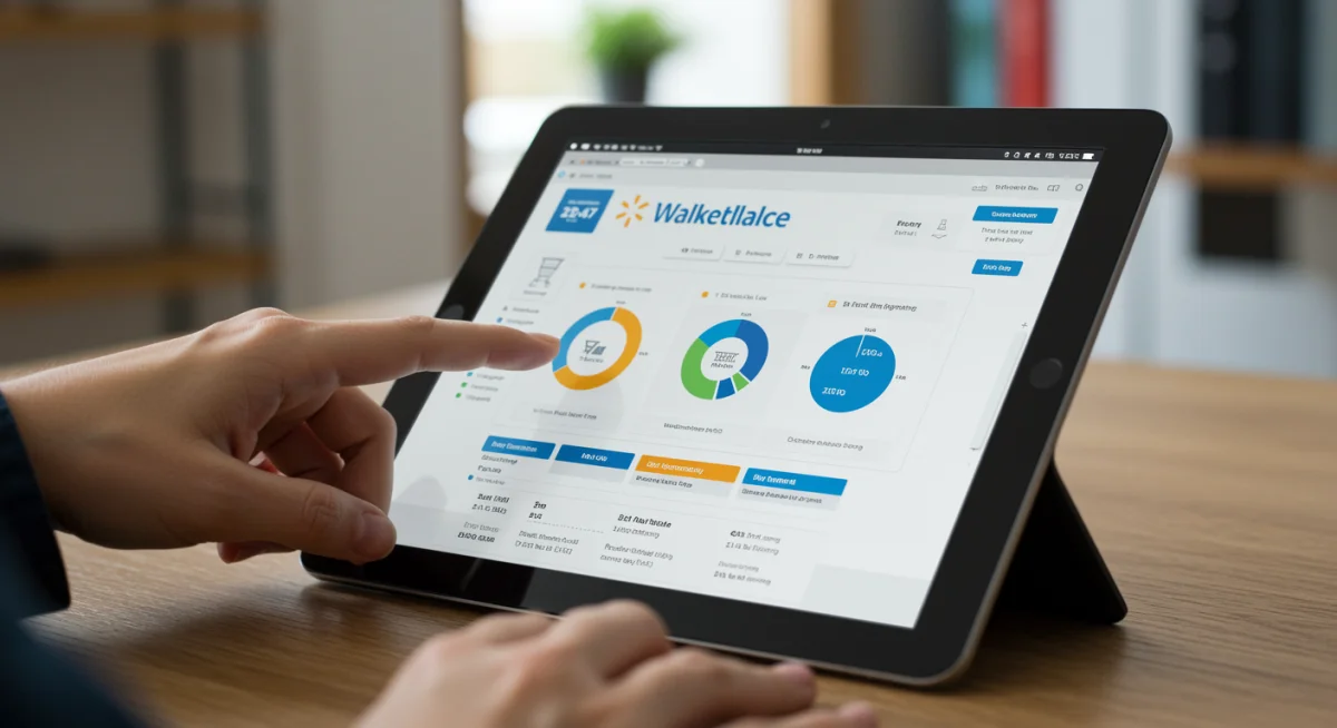 Seller managing inventory on Walmart Marketplace dashboard via tablet