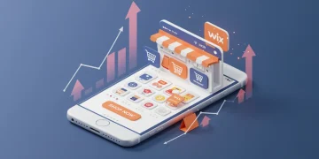 Wix E-commerce mobile interface showing a product page with a 6% conversion rate increase graphic.