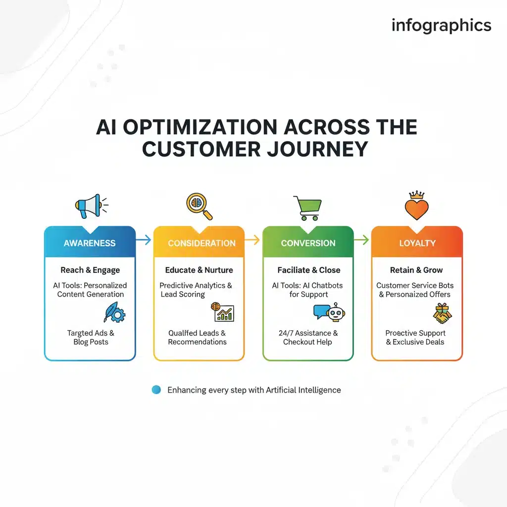 Infographic showing AI optimization across the customer journey stages.