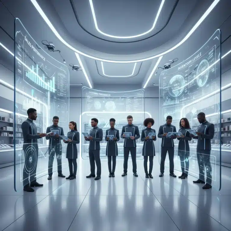 AI-powered retail analytics dashboard in a modern store environment