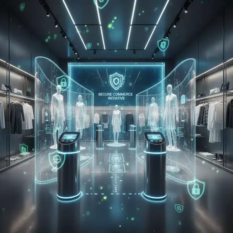 Advanced retail cyber security protecting consumer data in a modern store.