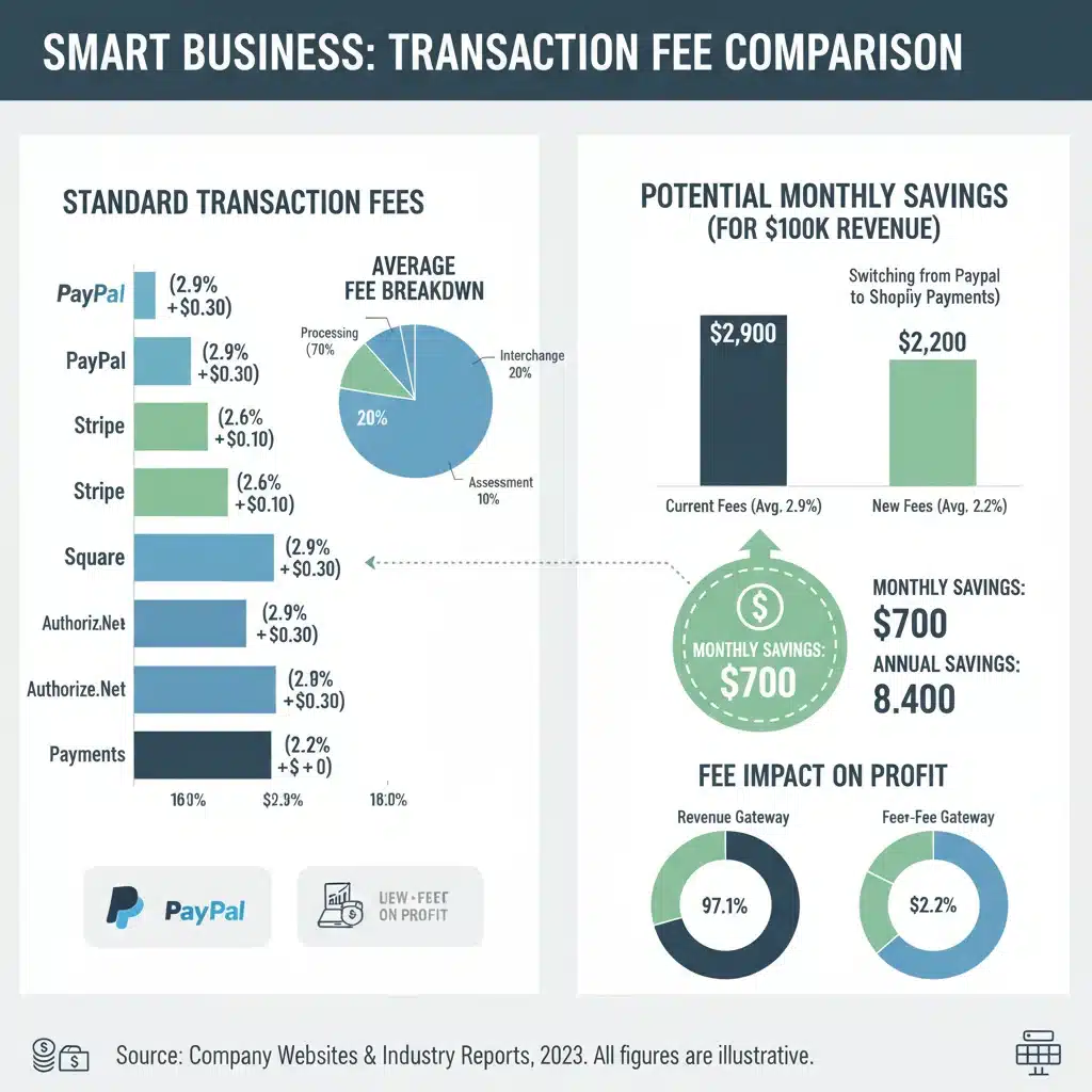 Infographic comparing transaction fees of various payment gateways.