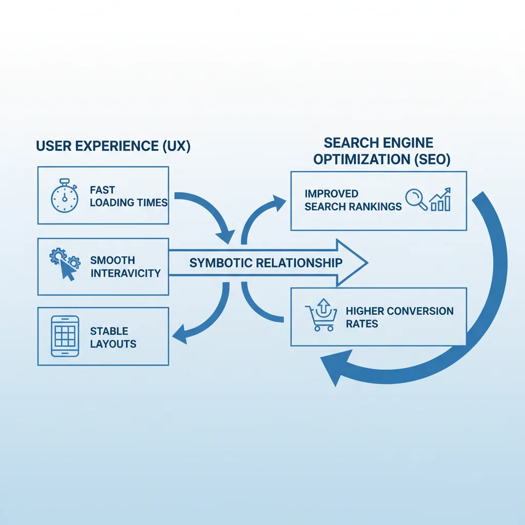 Diagram illustrating the symbiotic relationship between user experience and SEO