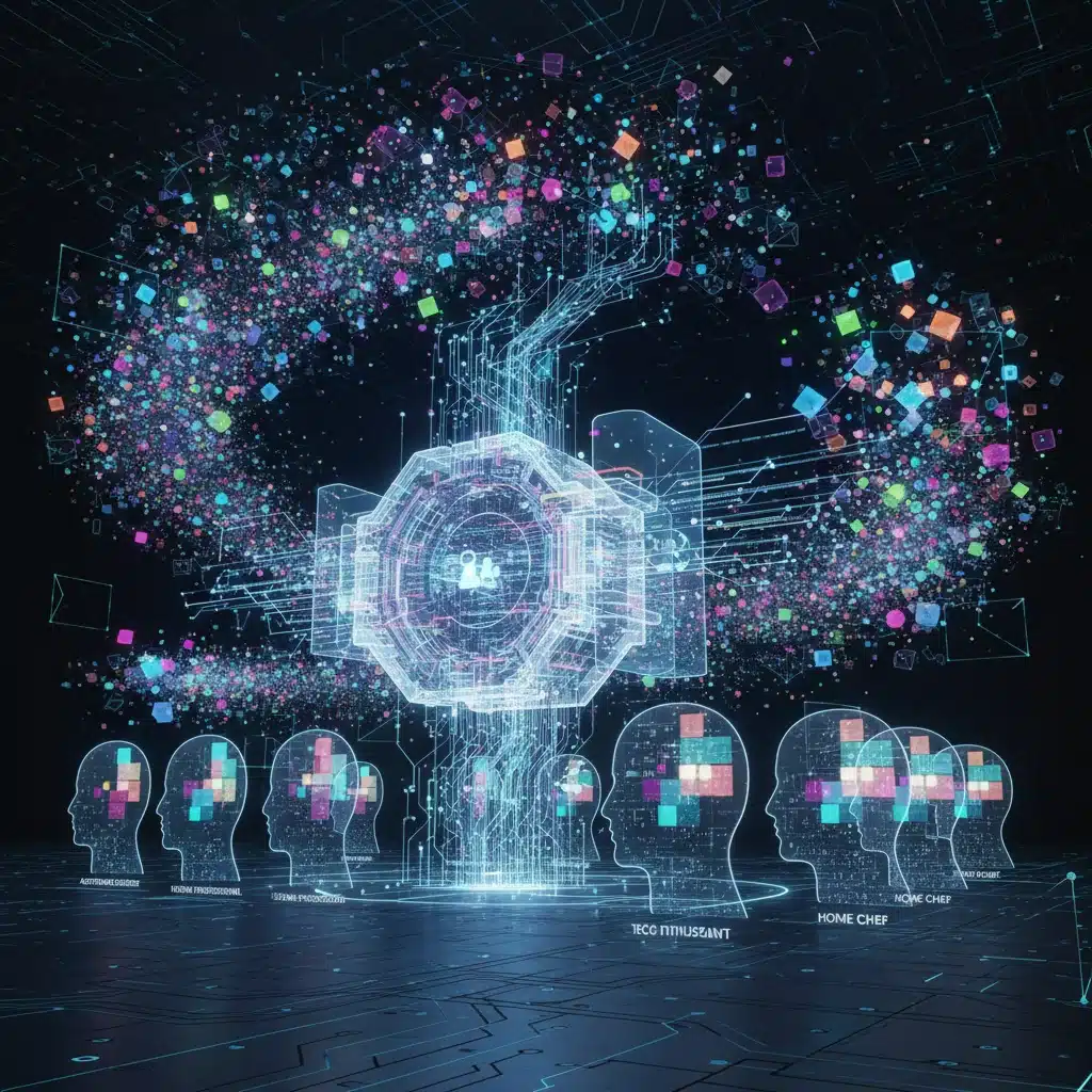 AI-powered data analysis creating segmented customer profiles for personalization.