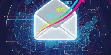 Email open rate growth chart over a map of the U.S.