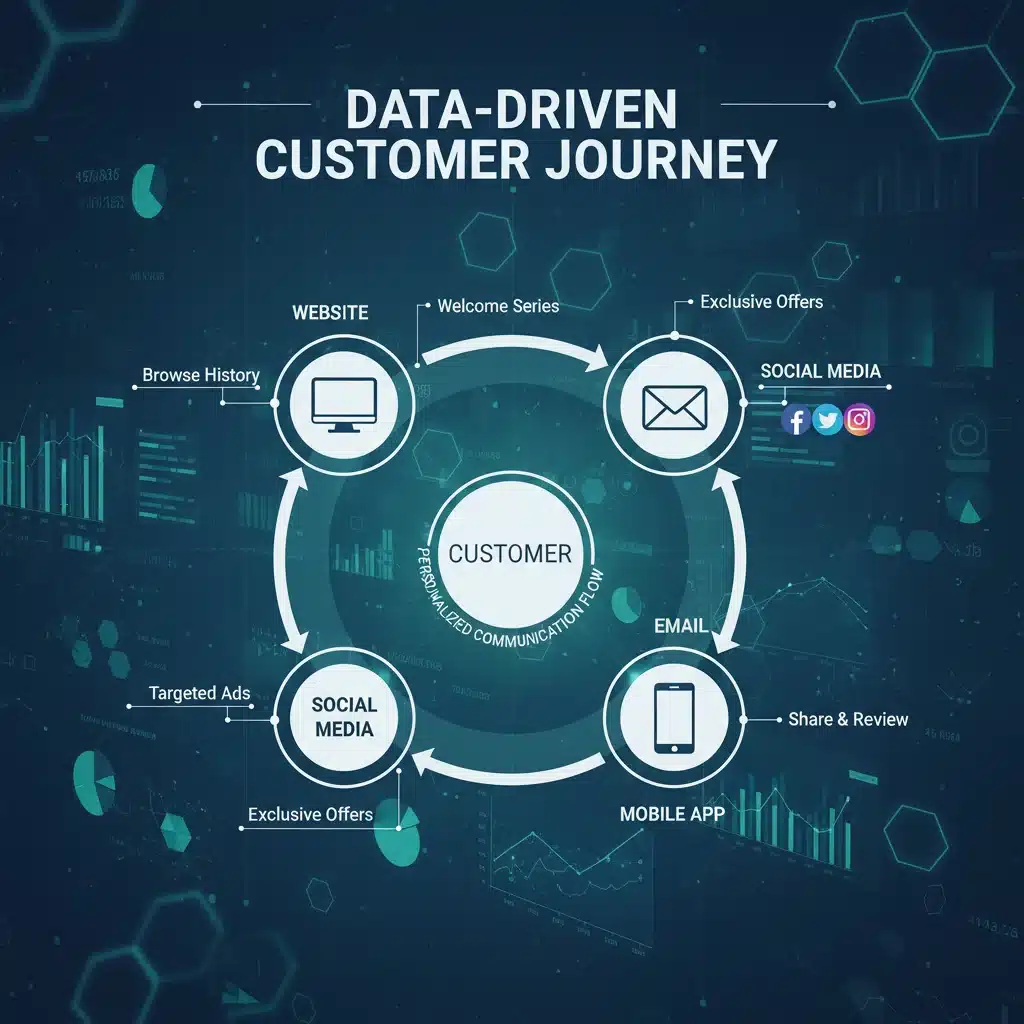 Customer journey map showcasing personalized touchpoints and data integration.