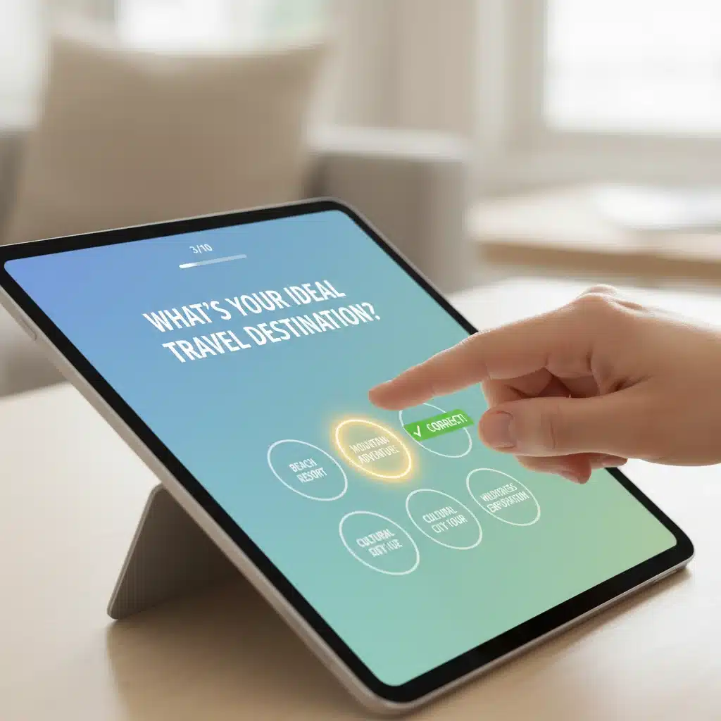 User engaging with personalized interactive quiz on tablet