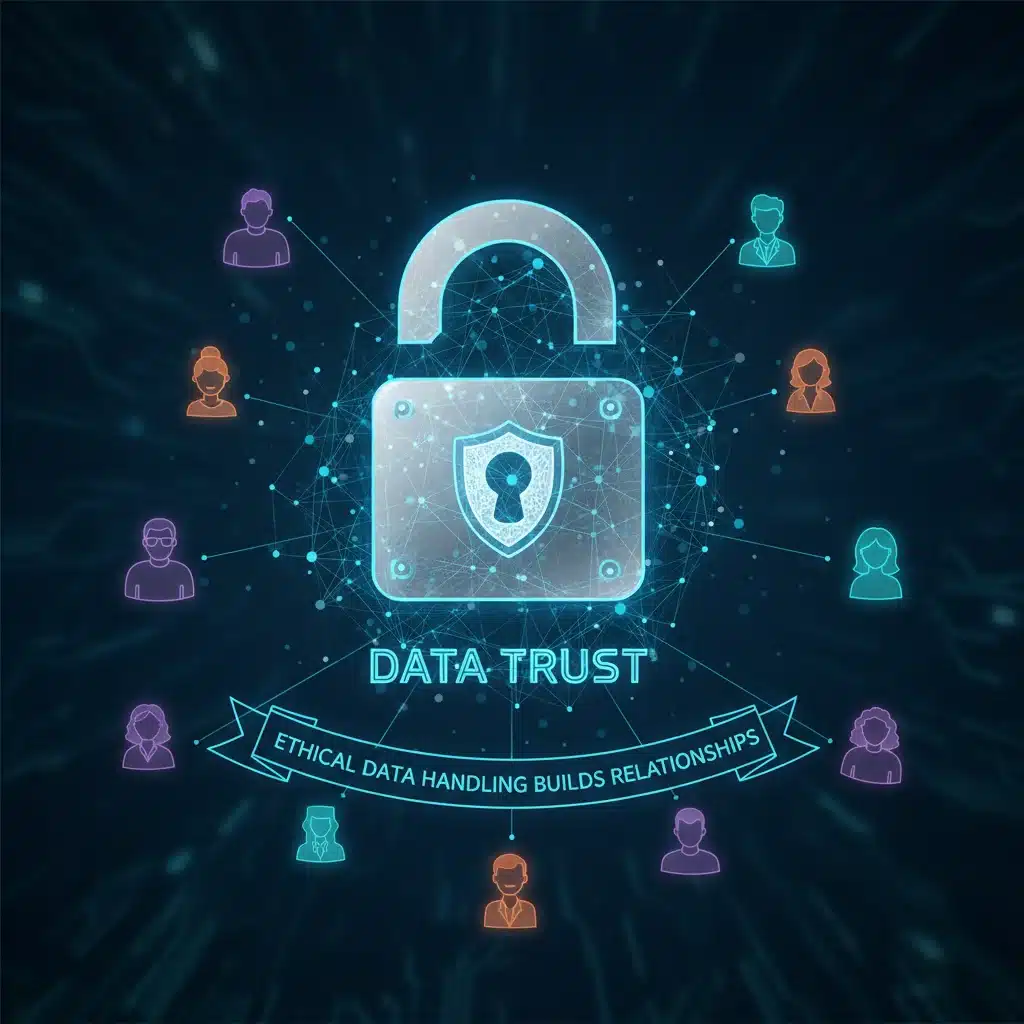 Secure padlock over a digital network, representing data privacy and trust in first-party data collection.
