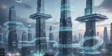 Futuristic digital city with data streams and 2026 clock, symbolizing platform compliance.