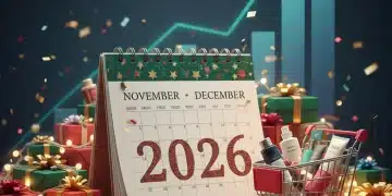 Strategic calendar for Holiday Season 2026 planning with festive decorations and revenue growth charts