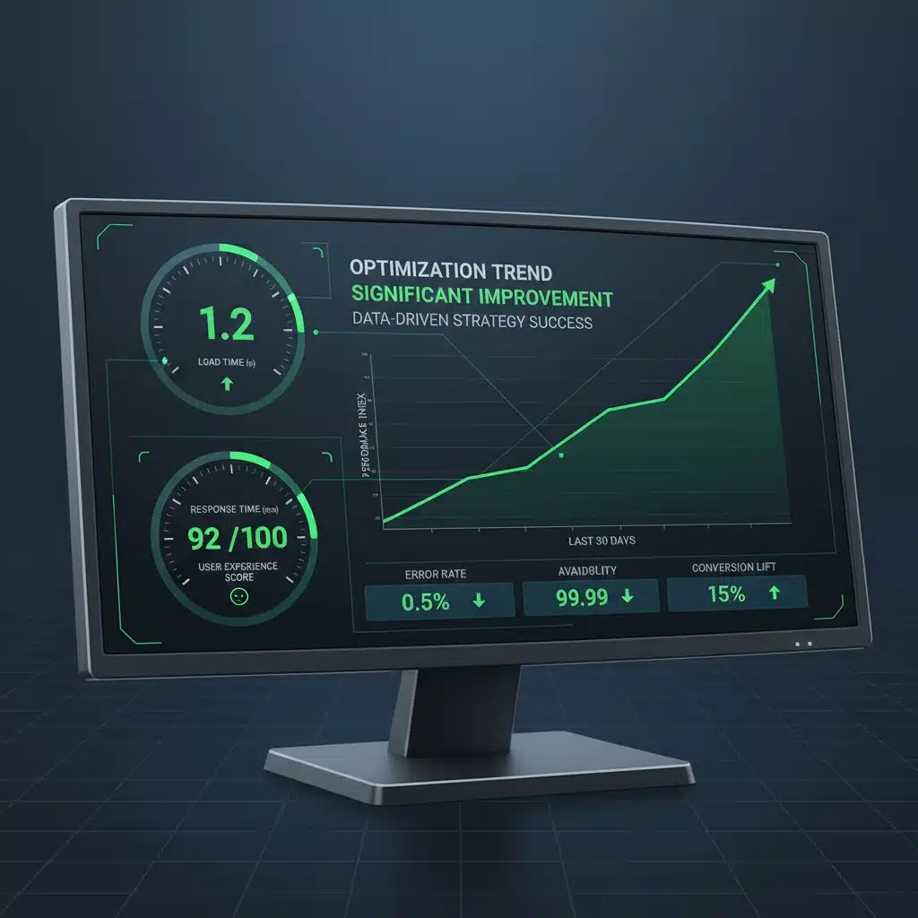 Performance dashboard showing improved web load times and user experience metrics