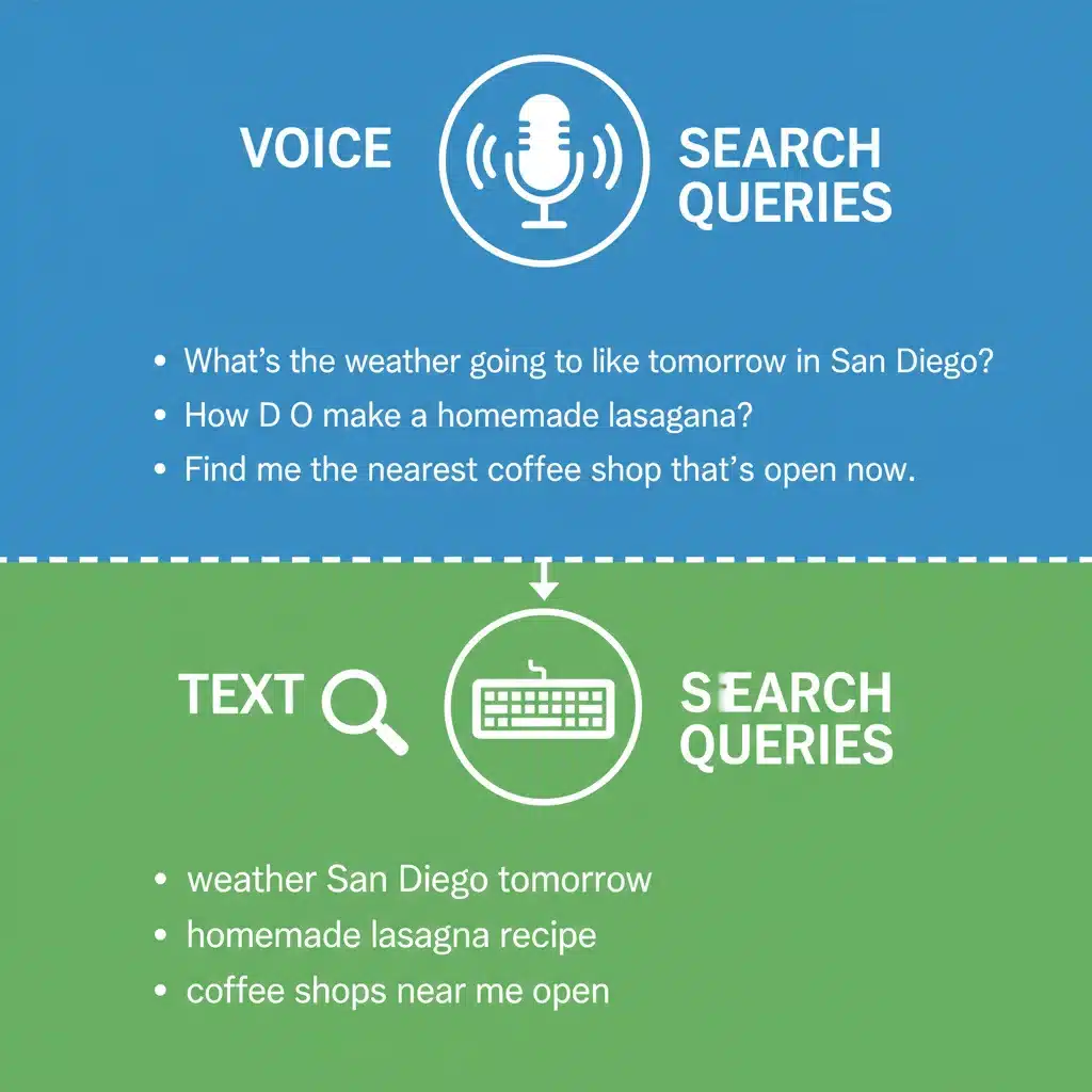 Infographic comparing text search vs voice search queries