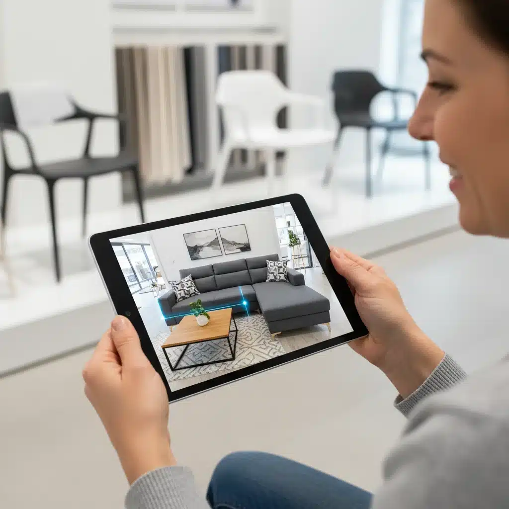 Customer using AR for furniture visualization in-store