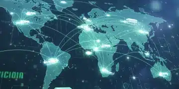 Complex global retail supply chain network with interconnected logistics and data flow, symbolizing resilience and efficiency.