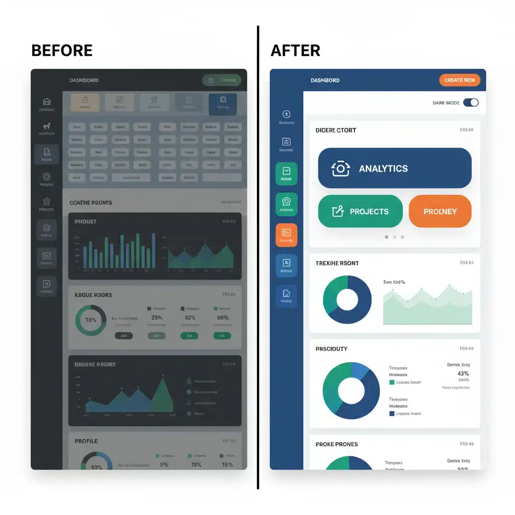 Before and after comparison of platform UI UX improvements