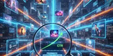 Futuristic programmatic advertising landscape with rising CTR graph in US market