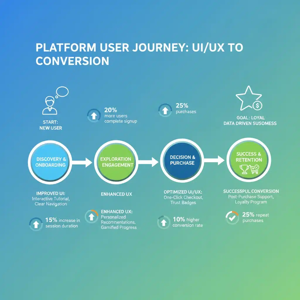 User journey infographic showing positive UI UX impact on conversion
