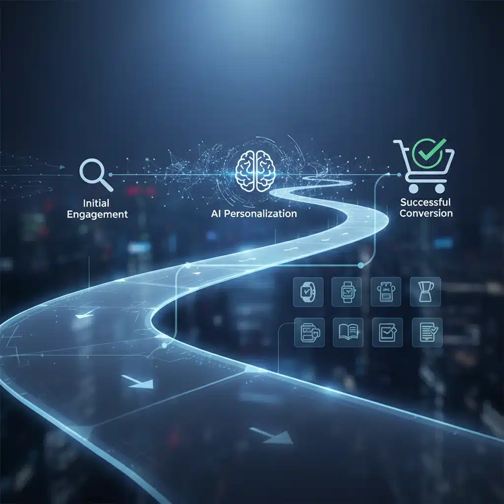 Optimized customer journey with AI-powered personalization leading to conversion