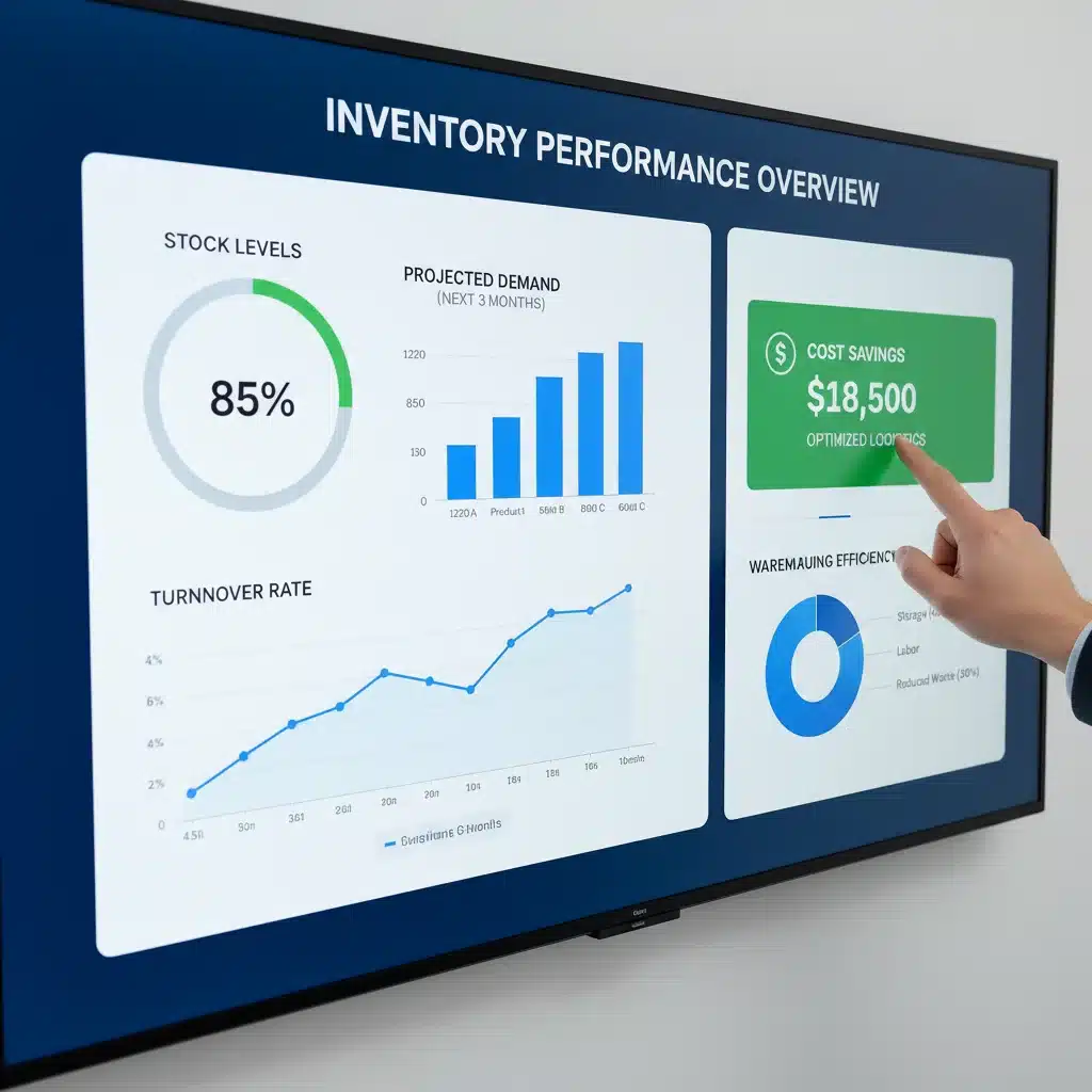 Predictive analytics dashboard showing inventory metrics