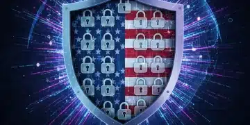 Digital data streams with locks, US flag elements, and a calendar for March 2026, symbolizing US consumer privacy regulations.
