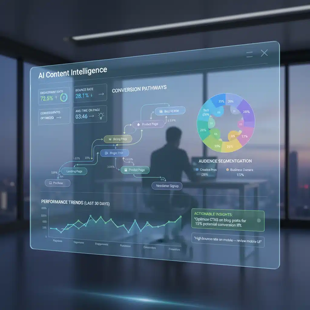AI-powered content analytics dashboard showing conversion insights
