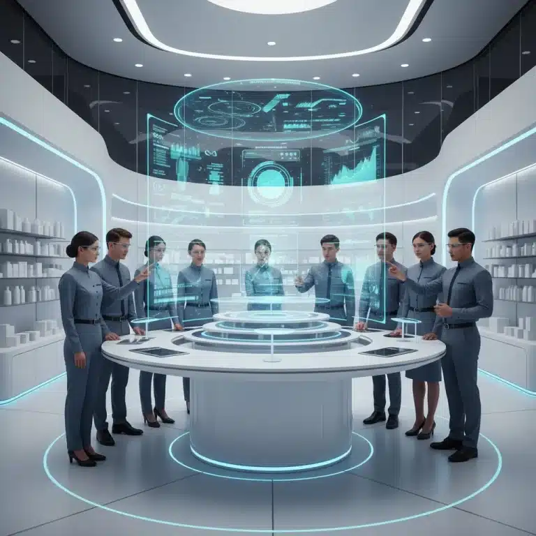 AI-powered retail analytics dashboard displaying sales forecasts and customer insights