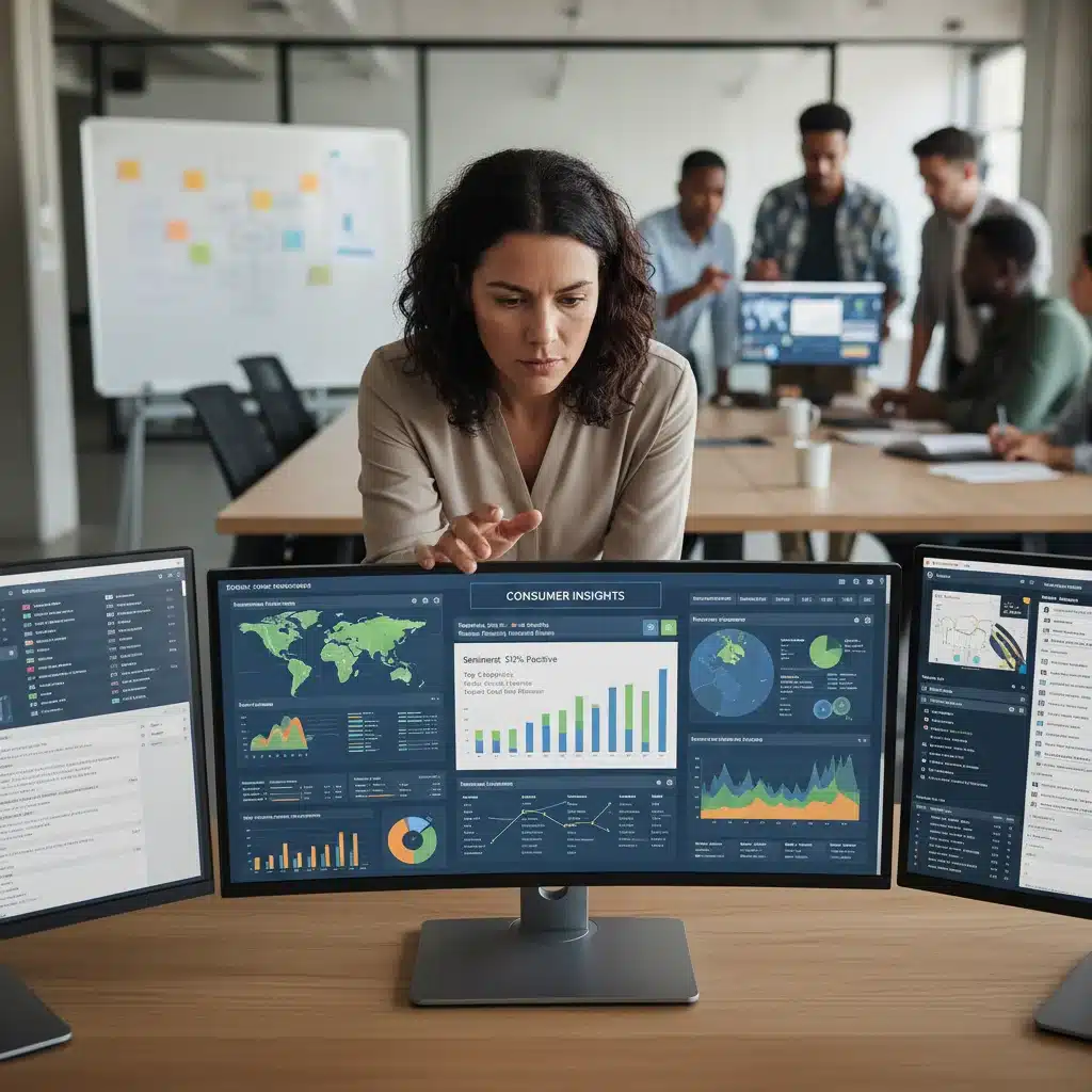 Business analyst using new analytics dashboard for insights