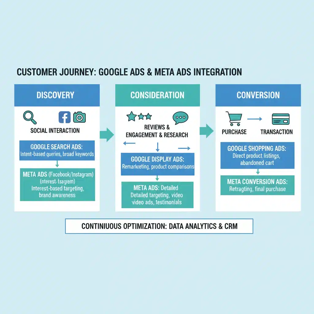 Customer journey mapping with Google Ads and Meta Ads touchpoints