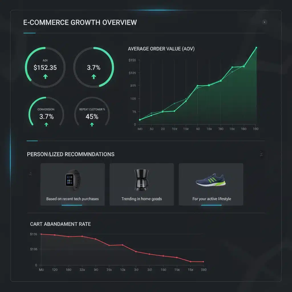 E-commerce dashboard showing AOV increase with personalization