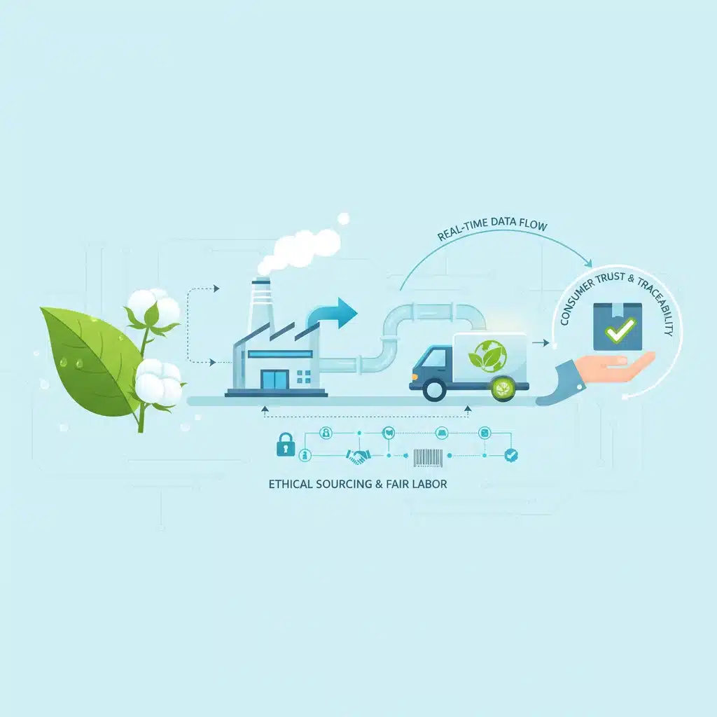 Infographic illustrating a transparent and ethical supply chain for sustainable goods.