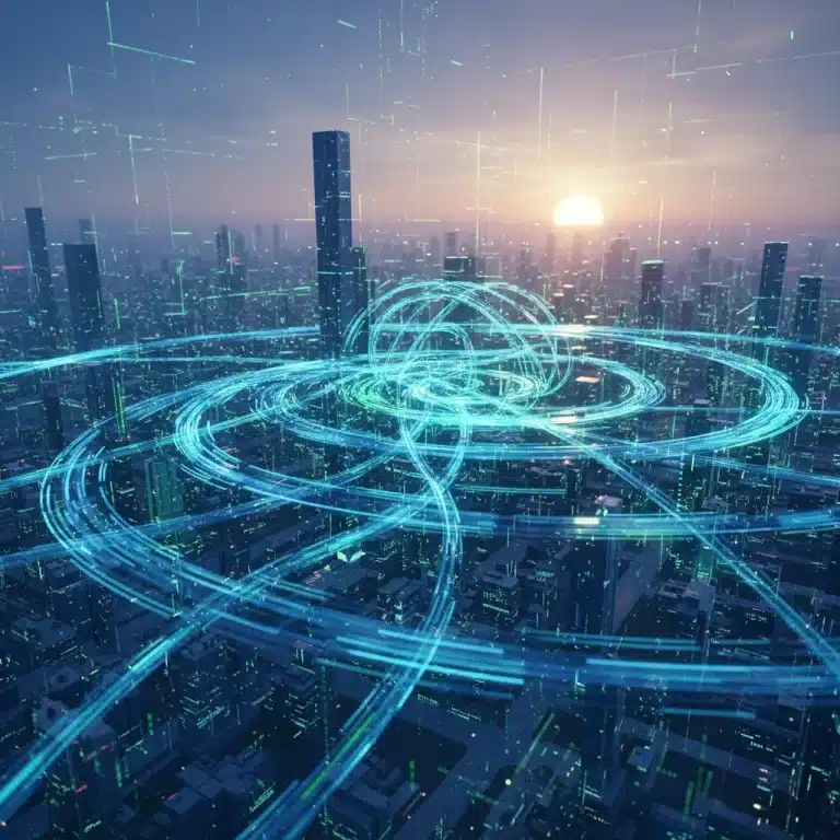 Futuristic network diagram illustrating advanced infrastructure and rapid data flow with glowing nodes, representing a significant platform performance boost.