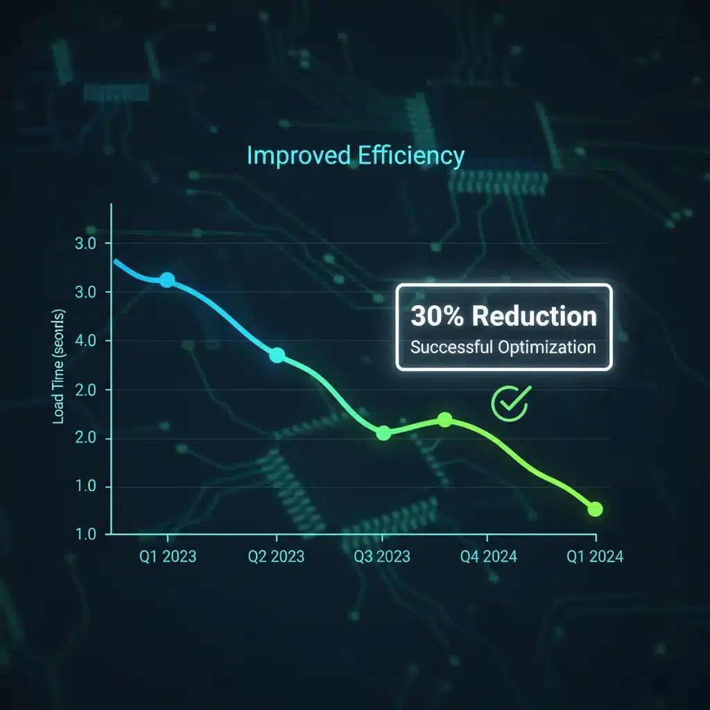 Graph illustrating a 30% reduction in load times, showcasing successful platform optimization and improved efficiency.