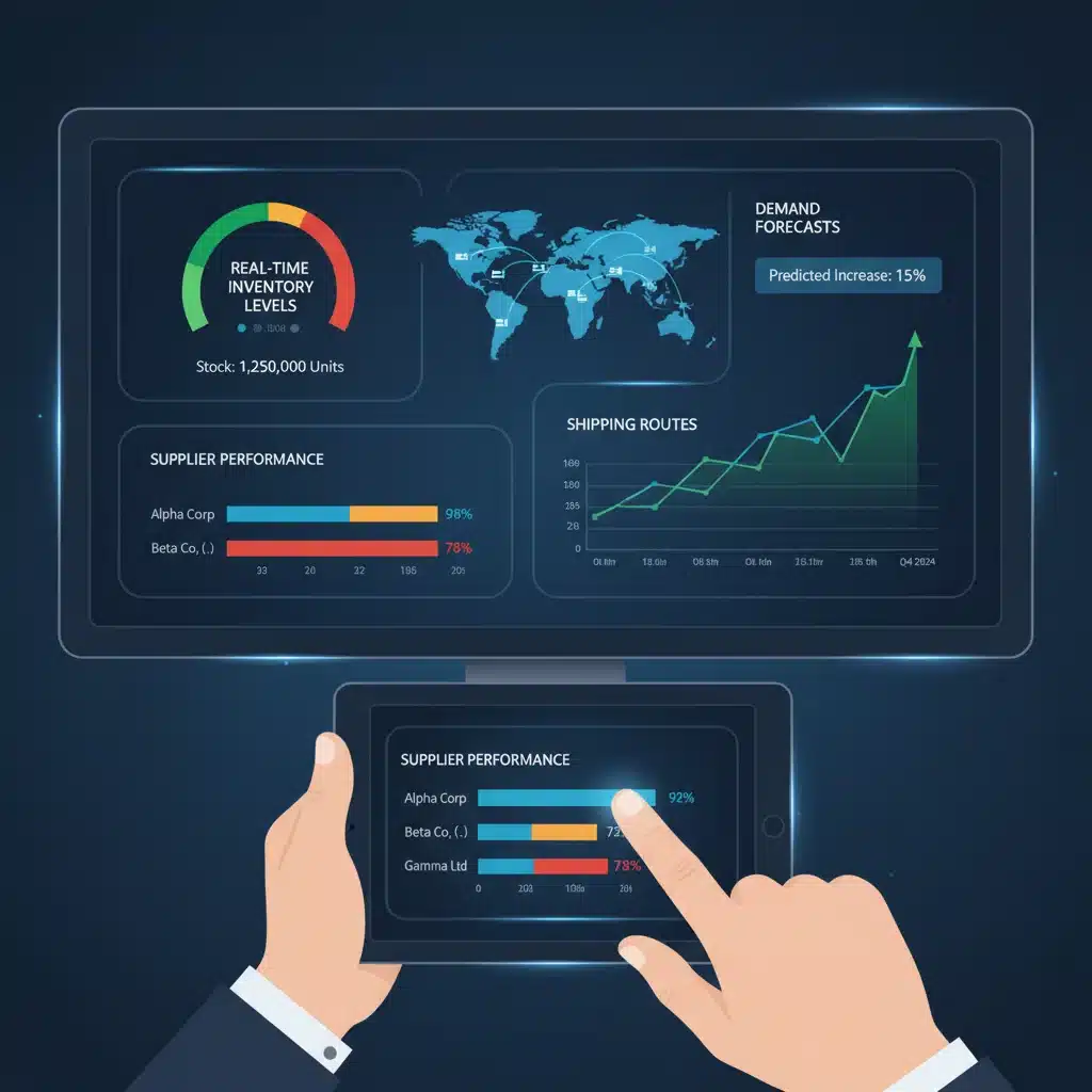 Supply chain dashboard showing real-time inventory and performance metrics.